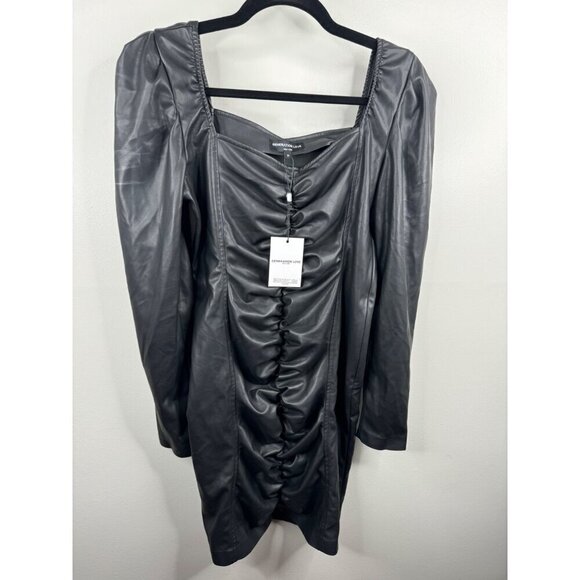 Generation Love Estelle Ruched Black Vegan Leather Mini Dress Size M NWT Fitted - Picture 5 of 6